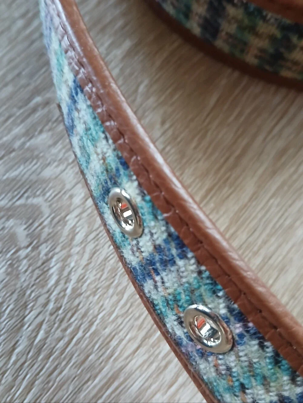 Talbots Belt Hybrid Fabric And Leather Hounds tooth Plaid Gold Tone Hardware XL